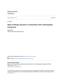 Bosnians in Central New York in Ethnographic Perspective