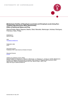 Metabolomic Profiles of Dinophysis Acuminata and Dinophysis Acuta