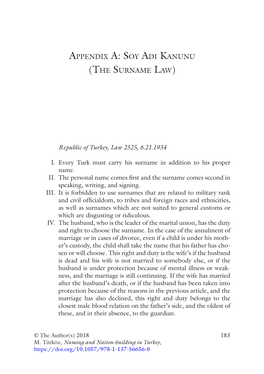 Appendix A: Soy Adi Kanunu (The Surname Law)