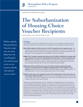 The Suburbanization of Housing Choice Voucher Recipients Kenya Covington, Lance Freeman, Michael A