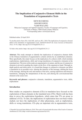 The Implication of Conjunctive Element Shifts in the Translation of Argumentative Texts