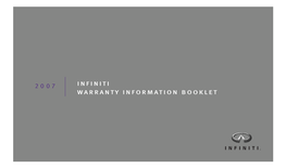 2007 Infiniti Warranty Information Booklet Table of Contents