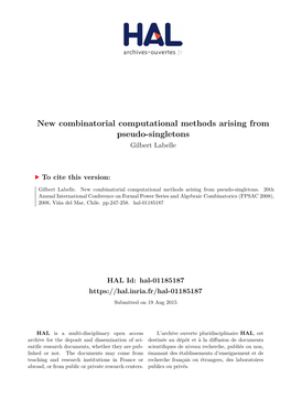 New Combinatorial Computational Methods Arising from Pseudo-Singletons Gilbert Labelle