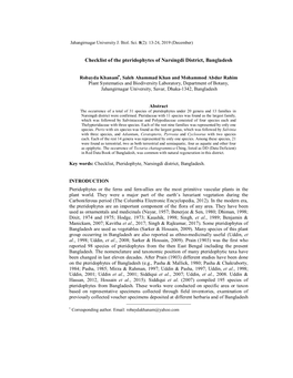 Checklist of the Pteridophytes of Narsingdi District, Bangladesh