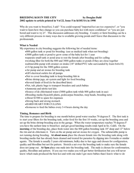 BREEDING KOI in the CITY by Douglas Dahl 2002 Update to Article Printed in Vol 22, Issue 5 in KOIUSA in 1998