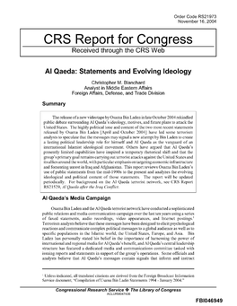 CRS Report for Congress Received Through the CRS Web