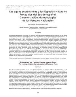 Las Aguas Subterráneas Y Los Espacios Naturales Protegidos Del Estado Español