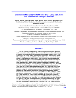 Exploration of the Deep Gulf of Mexico Slope Using DSV Alvin: Site Selection and Geologic Character