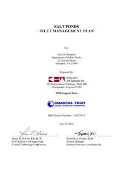 Salt Ponds Inlet Management Plan