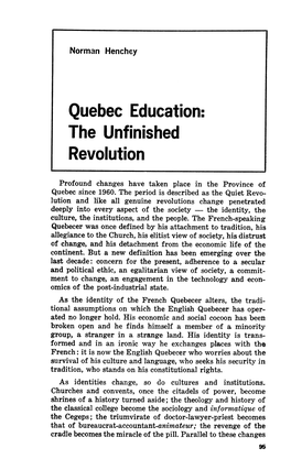 Quebec Education: the Unfinished Revolution