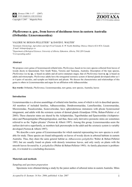 Zootaxa 1386: 1–17 (2007) ISSN 1175-5326 (Print Edition) ZOOTAXA Copyright © 2007 · Magnolia Press ISSN 1175-5334 (Online Edition)