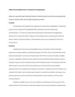 SAGES Clinical Spotlight Review: Intraoperative Cholangiography