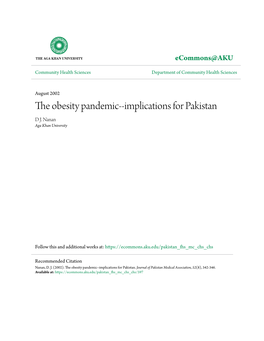 The Obesity Pandemic--Implications for Pakistan D J