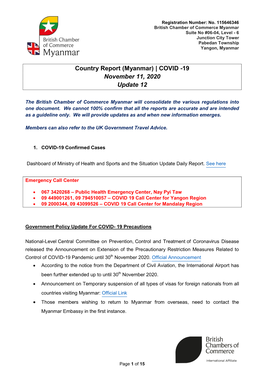 (Myanmar) | COVID -19 November 11, 2020 Update 12