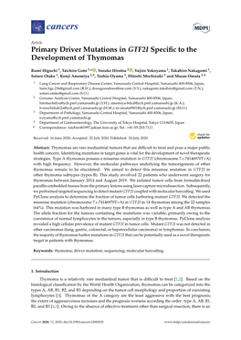 Primary Driver Mutations in GTF2I Specific to the Development Of