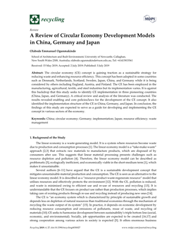 A Review of Circular Economy Development Models in China, Germany and Japan