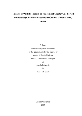 Impacts of Wildlife Tourism on Poaching of Greater One-Horned Rhinoceros (Rhinoceros Unicornis) in Chitwan National Park, Nepal