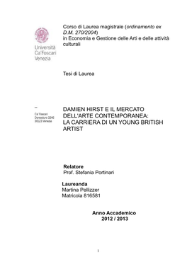 Damien Hirst E Il Mercato Dell'arte Contemporanea: La Carriera Di Un Young British Artist
