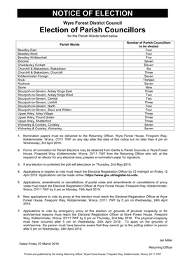 NOTICE of ELECTION Election of Parish Councillors