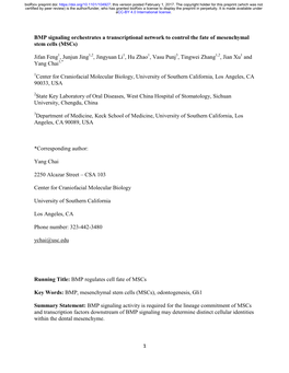 BMP Signaling Orchestrates a Transcriptional Network to Control the Fate of Mesenchymal Stem Cells (Mscs)