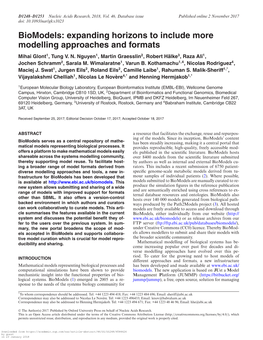 Expanding Horizons to Include More Modelling Approaches and Formats Mihai Glont1, Tung V