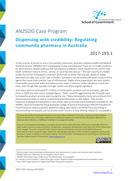 ANZSOG Case Program Dispensing with Credibility: Regulating Community Pharmacy in Australia 2017-193.1