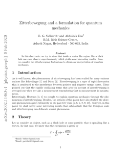 Zitterbewegung and a Formulation for Quantum Mechanics