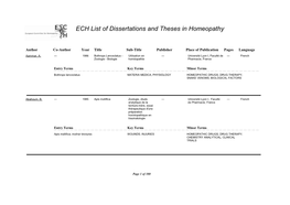 ECH List of Dissertations and Theses in Homeopathy