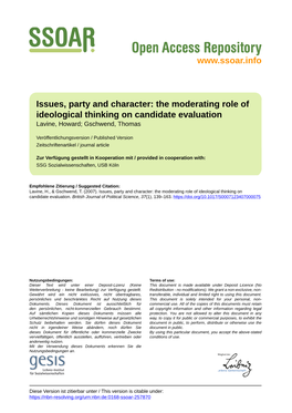 The Moderating Role of Ideological Thinking on Candidate Evaluation Lavine, Howard; Gschwend, Thomas