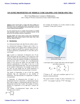 ON SOME PROPERTIES of MIDDLE CUBE GRAPHS and THEIR SPECTRA Dr.S