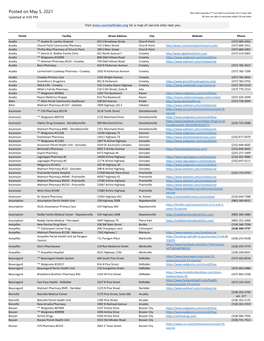 Posted on May 5, 2021 Sites with Asterisks (**) Are Able to Vaccinate 16-17 Year Olds