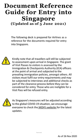 Document Reference Guide for Entry Into Singapore (Updated As of 5 June 2021)