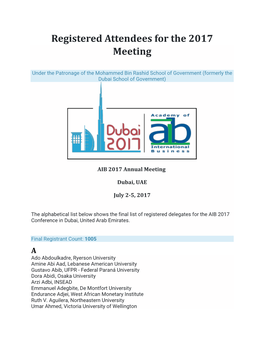 Registered Attendees for the 2017 Meeting