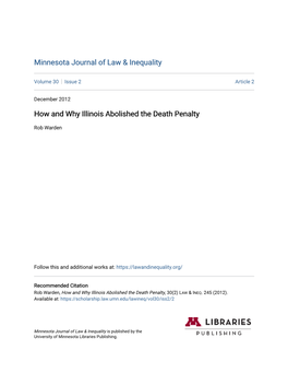 How and Why Illinois Abolished the Death Penalty