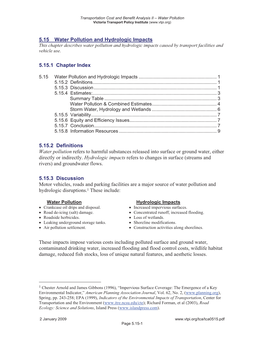 5.15 Water Pollution and Hydrologic Impacts 5.15.1 Chapter Index 5.15