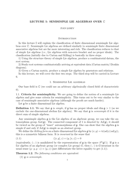 Lecture 5: Semisimple Lie Algebras Over C