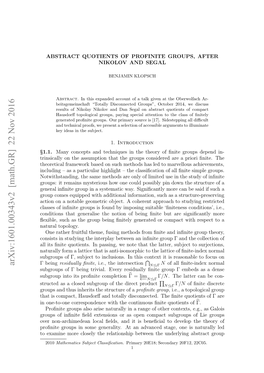 Abstract Quotients of Profinite Groups, After Nikolov and Segal