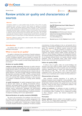 Review Article: Air Quality and Characteristics of Sources