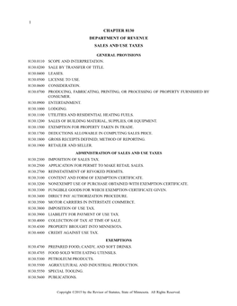 1 Chapter 8130 Department of Revenue Sales and Use Taxes