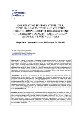 Correlating Sensory Attributes, Textural Parameters and Volatile Organic