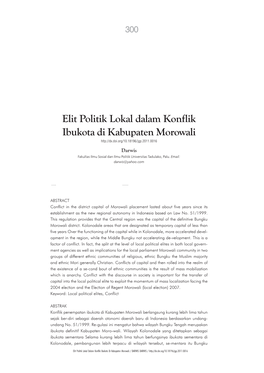 Elit Politik Lokal Dalam Konflik Ibukota Di Kabupaten Morowali