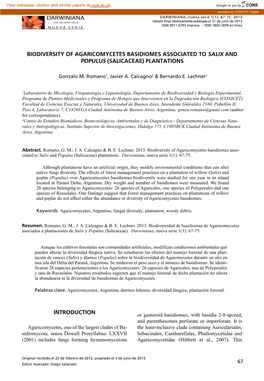 INTRODUCTION Biodiversity of Agaricomycetes Basidiomes