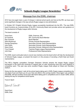 Schools Rugby League Newsletter