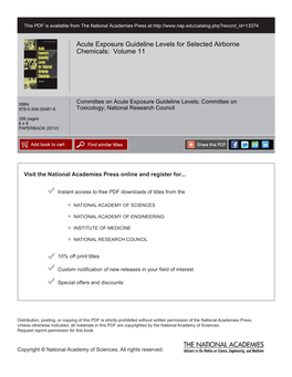 Acute Exposure Guideline Levels for Selected Airborne Chemicals: Volume 11