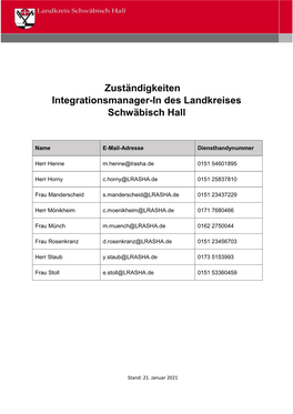 Zuständigkeiten Integrationsmanager-In Des Landkreises Schwäbisch Hall