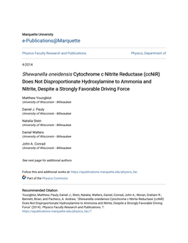 Cytochrome C Nitrite Reductase (Ccnir) Does Not Disproportionate Hydroxylamine to Ammonia and Nitrite, Despite a Strongly Favorable Driving Force