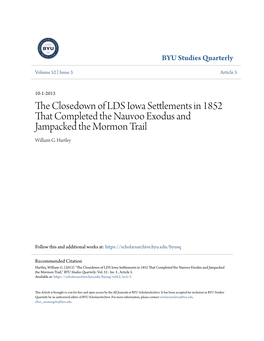 The Closedown of LDS Iowa Settlements in 1852 That Completed The