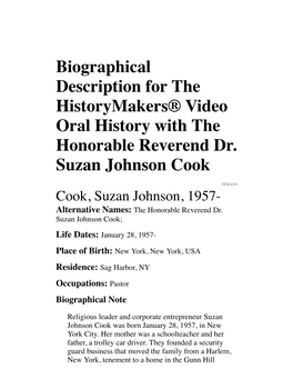 Biographical Description for the Historymakers® Video Oral History with the Honorable Reverend Dr