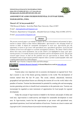 Assessment of Agro-Tourism Potential in Junnar Tehsil, Maharashtra, India