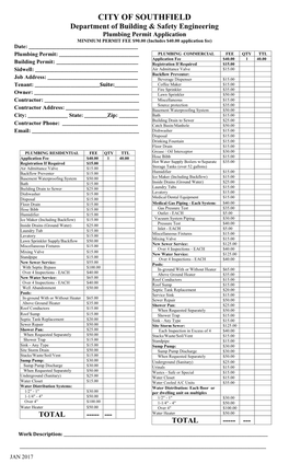 Plumbing Permit Application